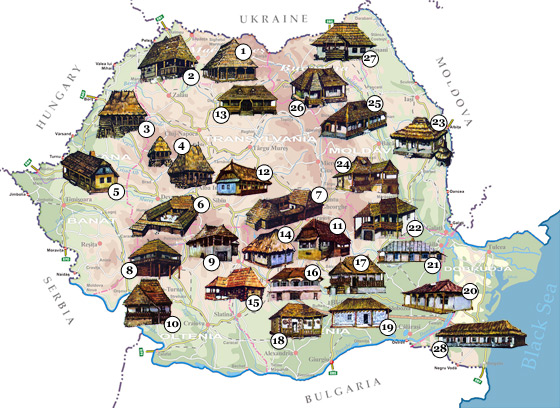 Romania Map - Traditional Houses